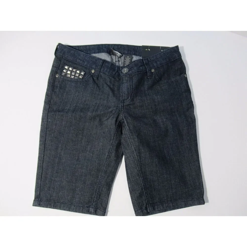 City Streets Ladies Blue Low Rise Jean Shorts Size 5 Studded Embellished NWT A16